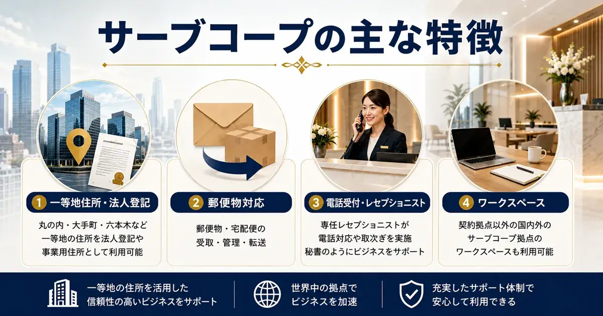 サーブコープの一等地住所と郵便物・電話受付・ワークスペースの特徴